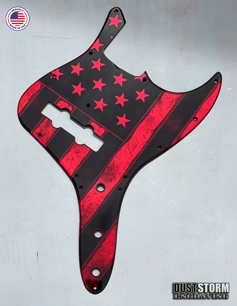 American Flag Pickguard -for Fender Jazz Bass - Red Acrylic Mirror