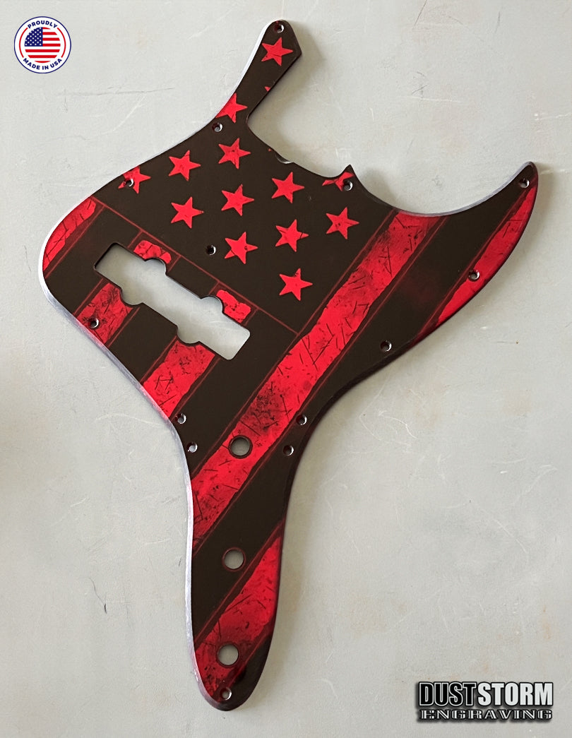 American Flag Pickguard -for Fender Jazz Bass - Red Acrylic Mirror