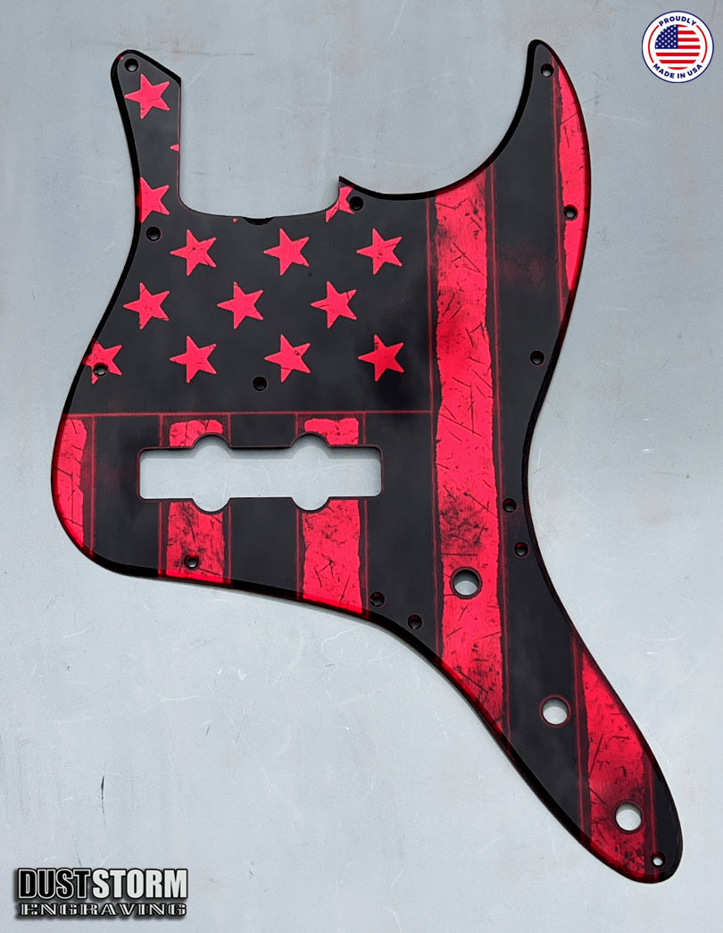 American Flag Pickguard -for Fender Jazz Bass - Red Acrylic Mirror