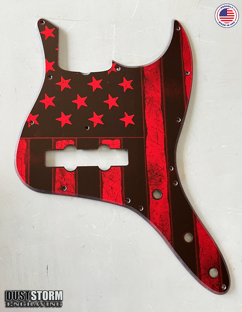 American Flag Pickguard -for Fender Jazz Bass - Red Acrylic Mirror