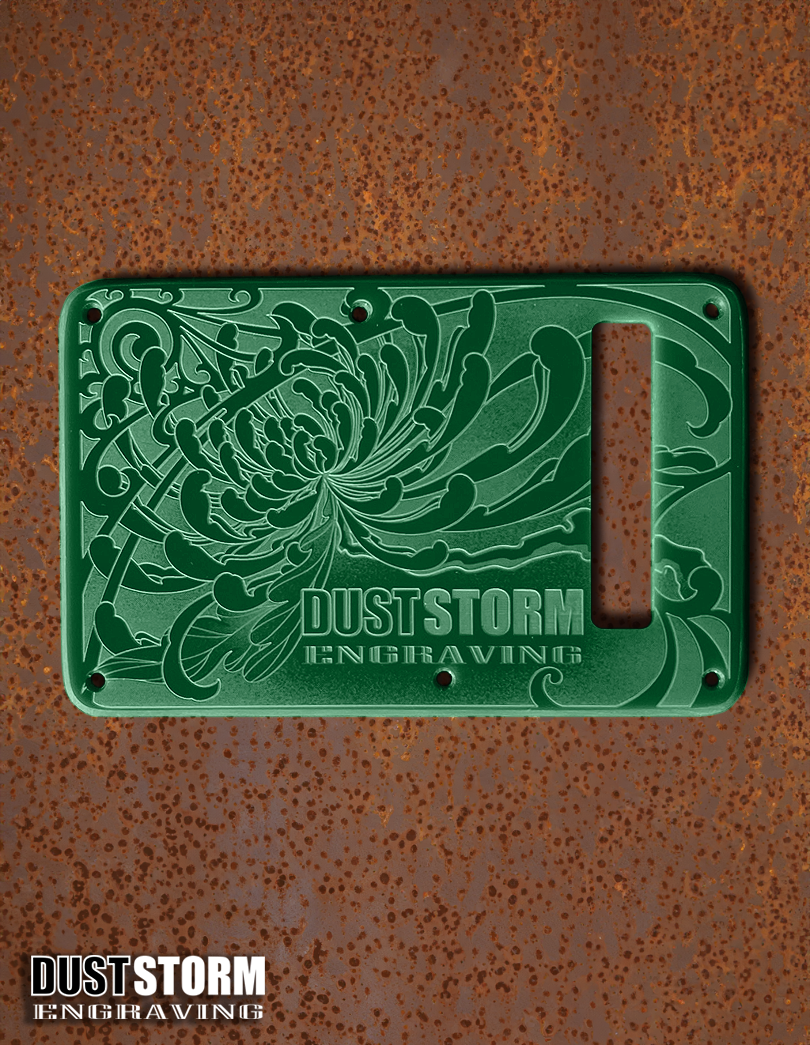 Engraved Tremolo Cover in Glossy Acrylic 12 Solid Color Choices for Fender Stratocaster