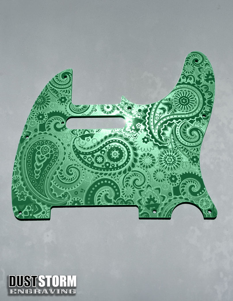 Engraved 8 Hole Paisley Pickguard for Fender Telecaster in Glossy Acrylic 10 Solid Color Choices American/Mexican Tele Guitar Scratch Plate Standard or Humbucker Cut Available