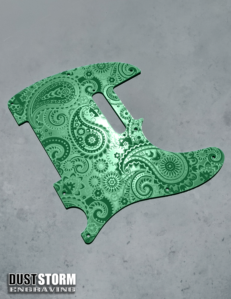 Engraved 8 Hole Paisley Pickguard for Fender Telecaster in Glossy Acrylic 10 Solid Color Choices American/Mexican Tele Guitar Scratch Plate Standard or Humbucker Cut Available