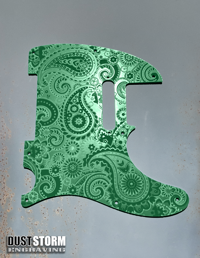 Engraved 8 Hole Paisley Pickguard for Fender Telecaster in Glossy Acrylic 10 Solid Color Choices American/Mexican Tele Guitar Scratch Plate Standard or Humbucker Cut Available