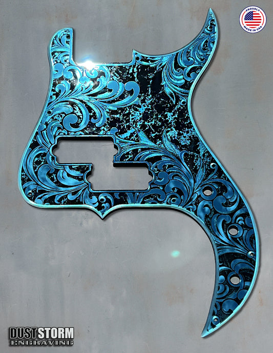 Laser Engraved Pickguard for G&L Fullerton Deluxe SB-2 Bass in Blue Acrylic Mirror
