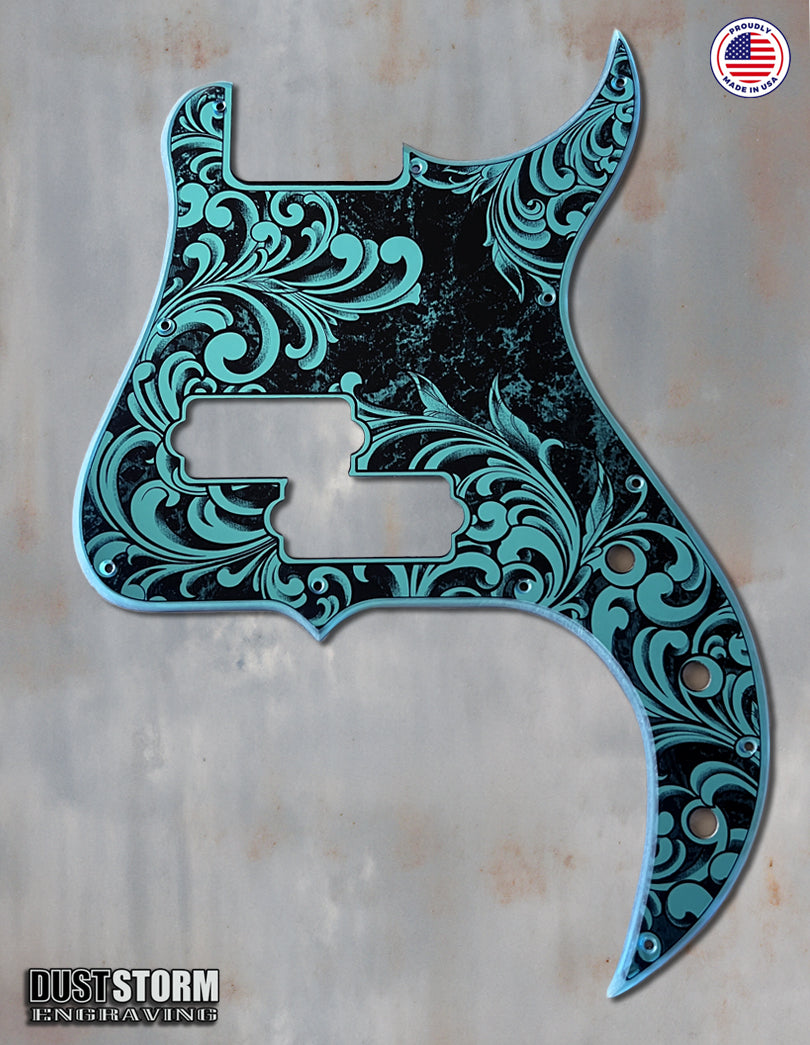 Laser Engraved Pickguard for G&L Fullerton Deluxe SB-2 Bass in Blue Acrylic Mirror