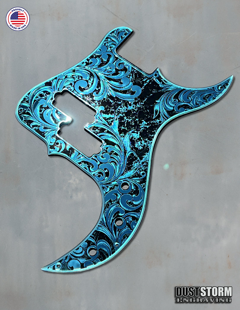 Laser Engraved Pickguard for G&L Fullerton Deluxe SB-2 Bass in Blue Acrylic Mirror