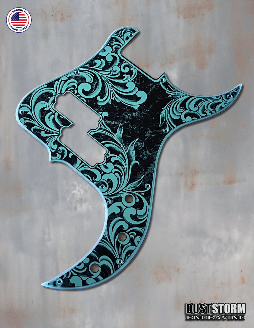 Laser Engraved Pickguard for G&L Fullerton Deluxe SB-2 Bass in Blue Acrylic Mirror