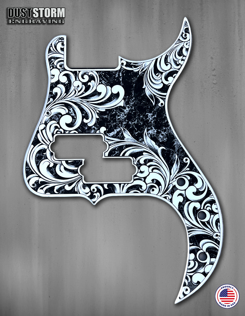 Laser Engraved Pickguard for G&L SB-1 or SB-2 USA bass in Silver Acrylic Mirror