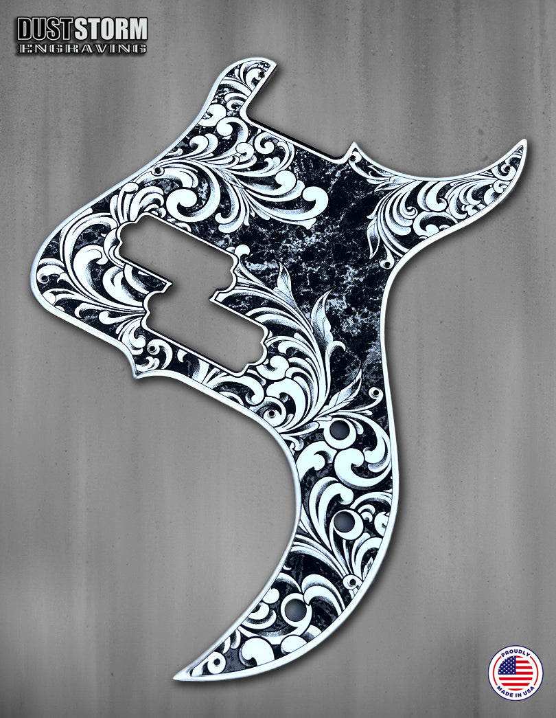 Laser Engraved Pickguard for G&L SB-1 or SB-2 USA bass in Silver Acrylic Mirror