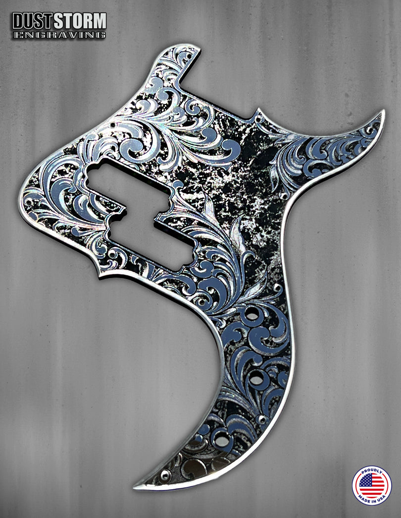 Laser Engraved Pickguard for G&L SB-1 or SB-2 USA bass in Silver Acrylic Mirror