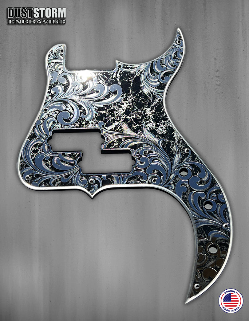 Laser Engraved Pickguard for G&L SB-1 or SB-2 USA bass in Silver Acrylic Mirror