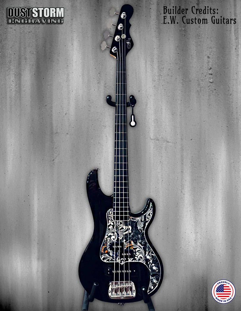 Laser Engraved Pickguard for G&L SB-1 or SB-2 USA bass in Silver Acrylic Mirror