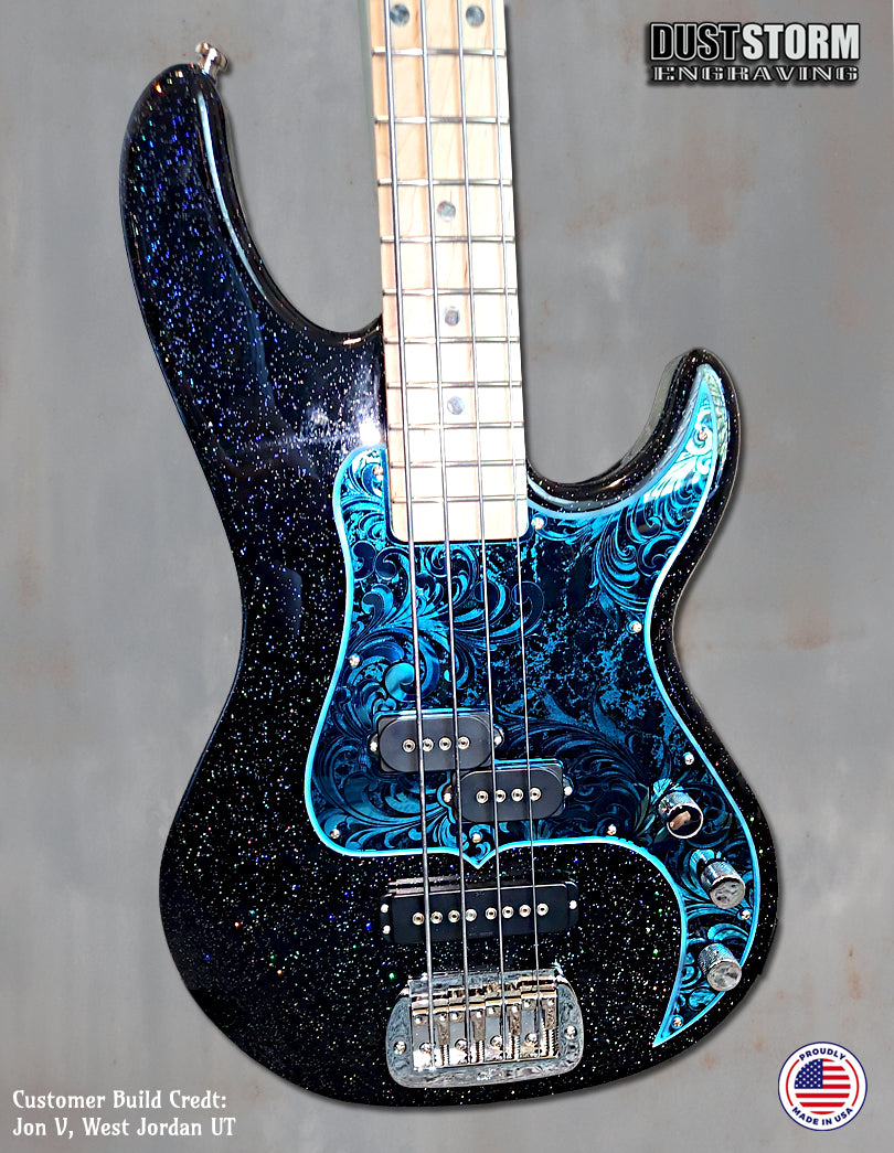 Laser Engraved Pickguard for G&L Fullerton Deluxe SB-2 Bass in Blue Acrylic Mirror