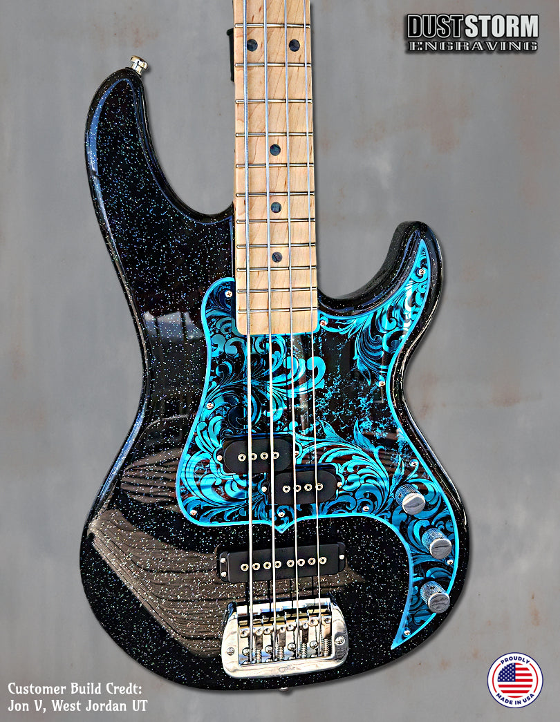 Laser Engraved Pickguard for G&L Fullerton Deluxe SB-2 Bass in Blue Acrylic Mirror