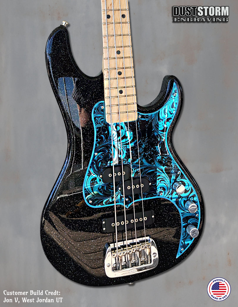 Laser Engraved Pickguard for G&L Fullerton Deluxe SB-2 Bass in Blue Acrylic Mirror