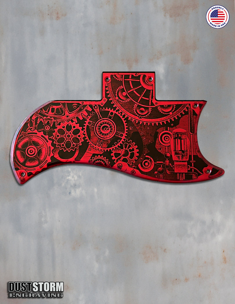 Engraved Steampunk Pickguard for Gibson SG in Red Acrylic Mirror