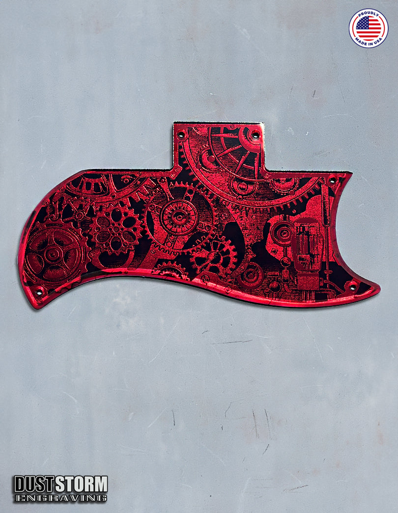 Engraved Steampunk Pickguard for Gibson SG in Red Acrylic Mirror