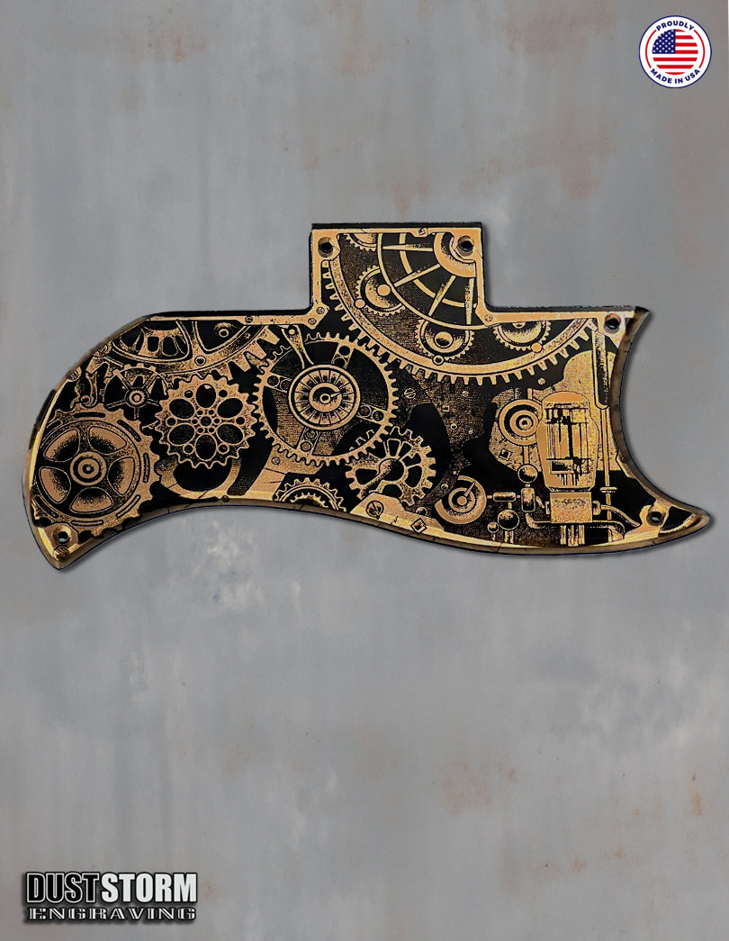 Engraved Steampunk Pickguard for Gibson SG in Copper Acrylic Mirror
