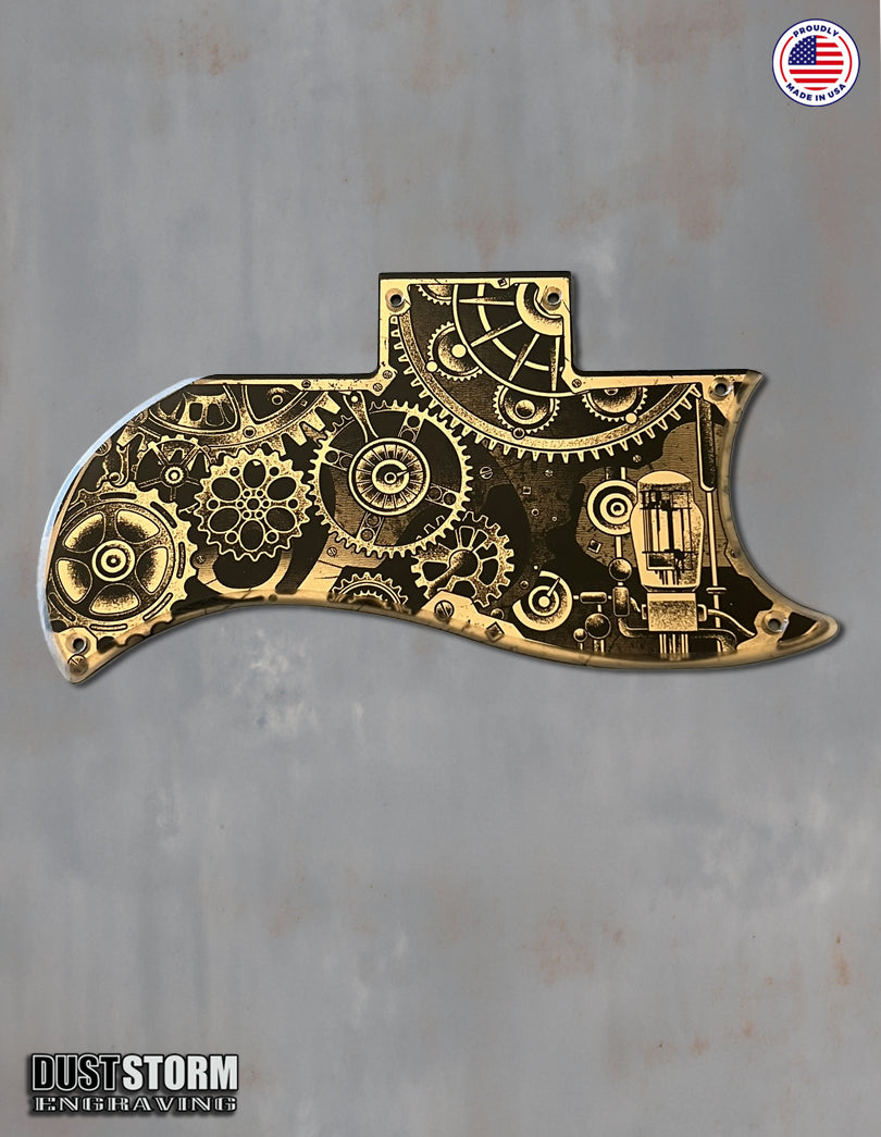 Engraved Steampunk Pickguard for Gibson SG in Copper Acrylic Mirror