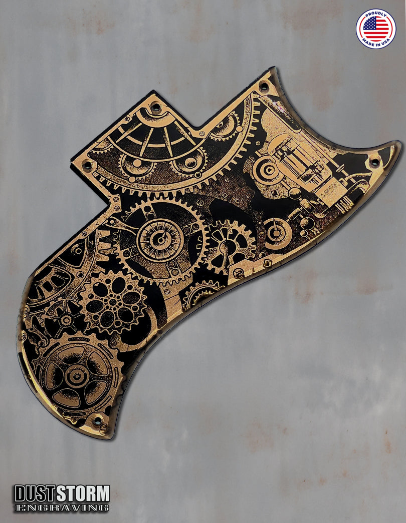 Engraved Steampunk Pickguard for Gibson SG in Copper Acrylic Mirror