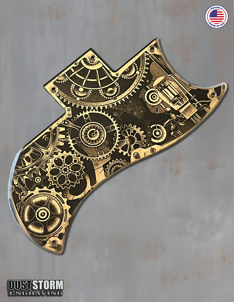 Engraved Steampunk Pickguard for Gibson SG in Copper Acrylic Mirror
