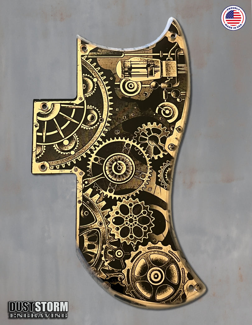 Engraved Steampunk Pickguard for Gibson SG in Copper Acrylic Mirror