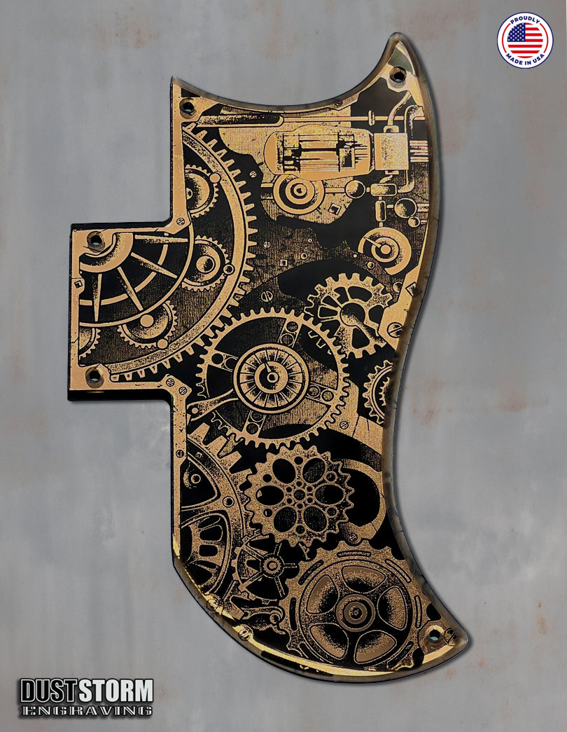 Engraved Steampunk Pickguard for Gibson SG in Copper Acrylic Mirror
