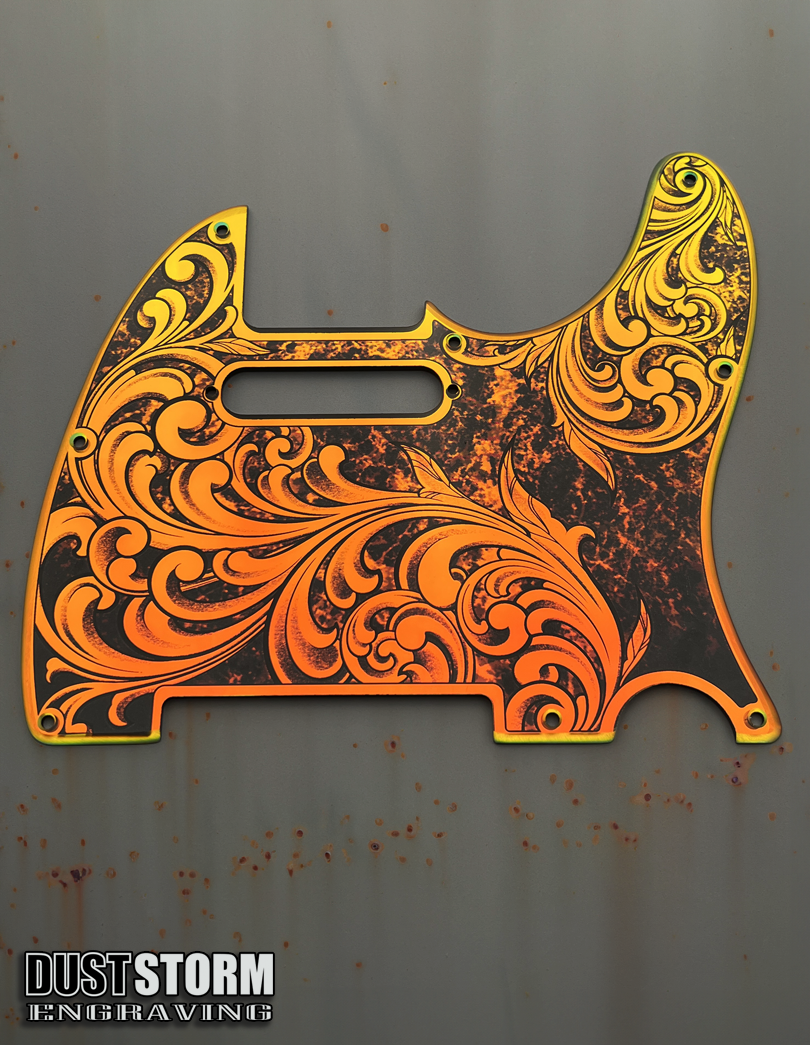 Engraved 8 Hole Pickguard for Fender Telecaster in Iridescent Gold Patina Acrylic Mirror American/Mexican Tele Guitar Scratch Plate Standard or Humbucker Cut Available