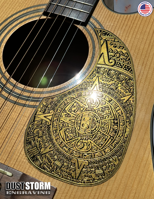 Acoustic Guitar Pickguard Laser Engraved Mayan Calendar Gold Acrylic Mirror for Martin D28 Style Guitar