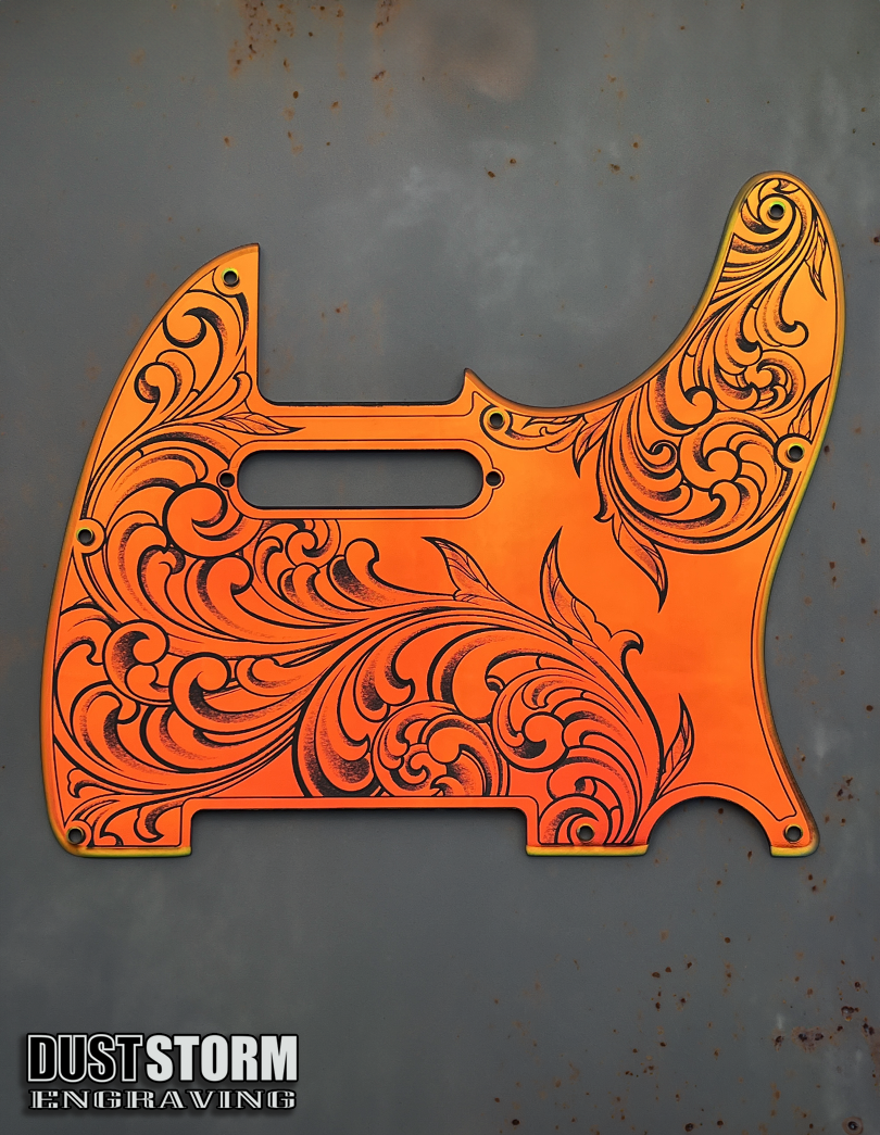 Engraved 8 Hole Pickguard for Fender Telecaster in Iridescent Gold Acrylic Mirror American/Mexican Tele Guitar Scratch Plate Standard or Humbucker Cut Available