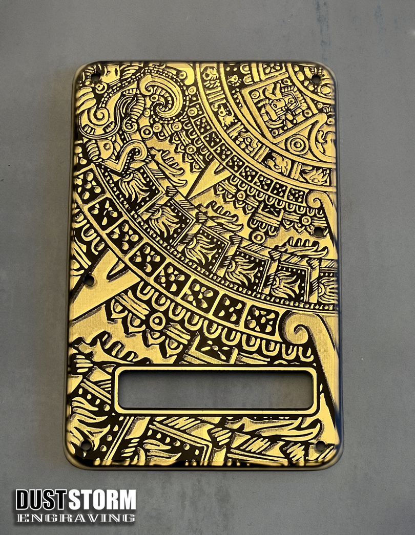 Mayan Calendar Tremolo Cover for Fender Stratocaster Gold Acrylic Mirror