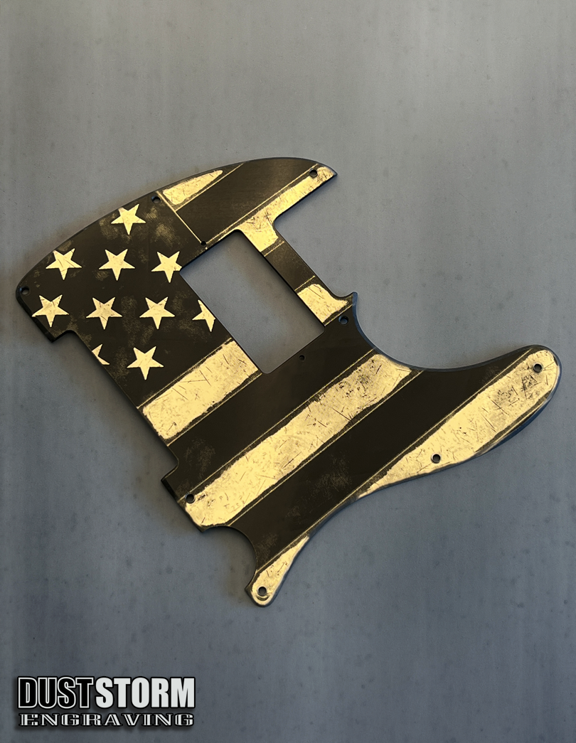 Engraved 8 Hole Pickguard for Fender Telecaster American Flag Gold Acrylic Mirror American/Mexican Tele Guitar Scratch Plate Humbucker or Standard Cut Available