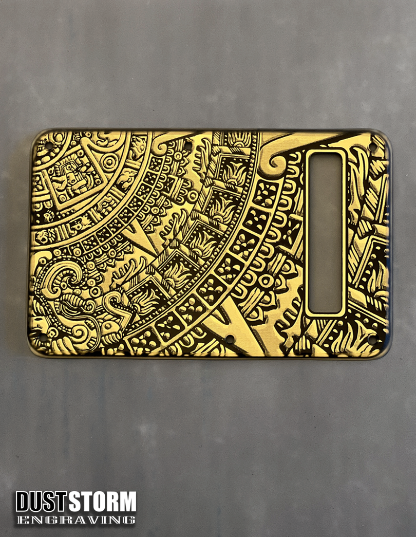 Mayan Calendar Tremolo Cover for Fender Stratocaster Gold Acrylic Mirror