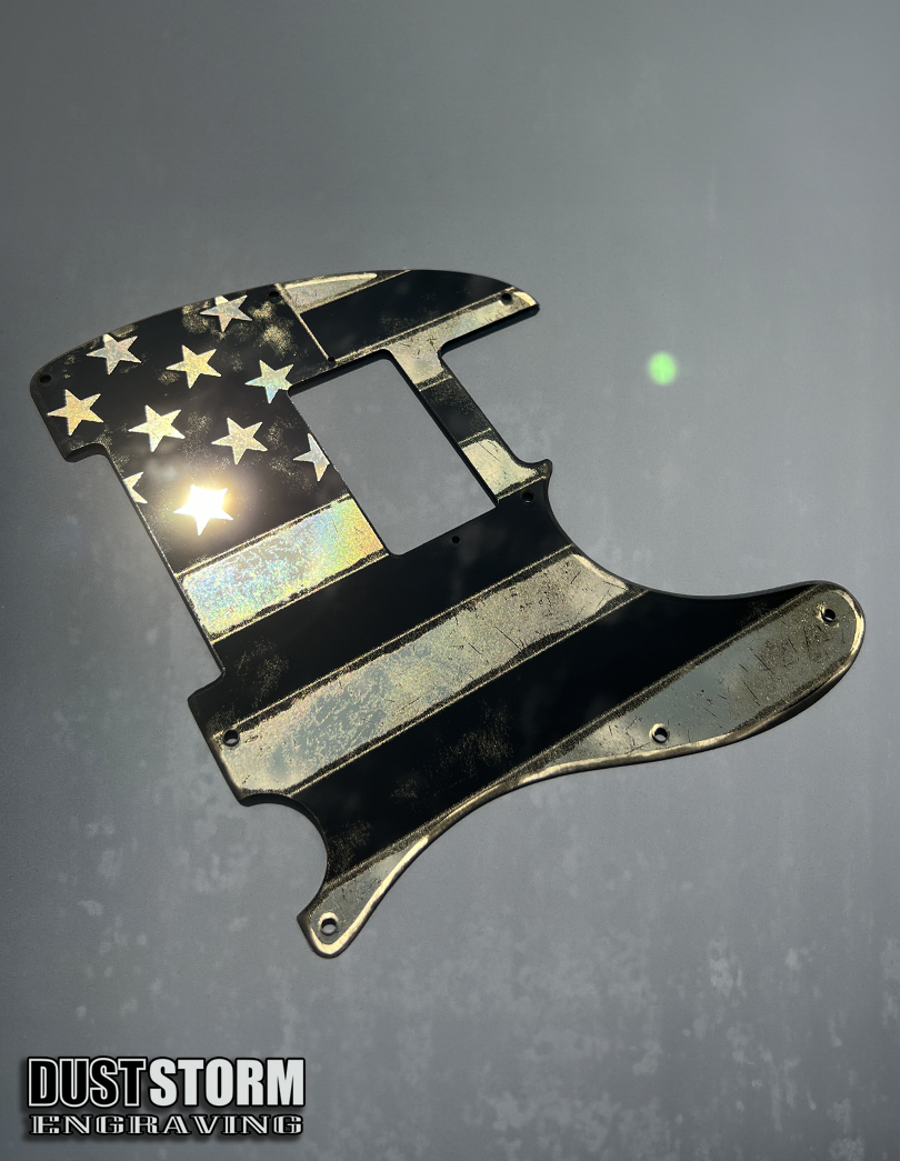 Engraved 8 Hole Pickguard for Fender Telecaster American Flag Gold Acrylic Mirror American/Mexican Tele Guitar Scratch Plate Humbucker or Standard Cut Available