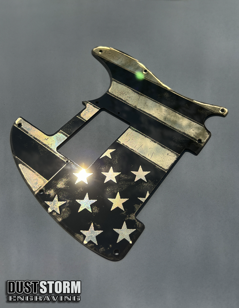 Engraved 8 Hole Pickguard for Fender Telecaster American Flag Gold Acrylic Mirror American/Mexican Tele Guitar Scratch Plate Humbucker or Standard Cut Available