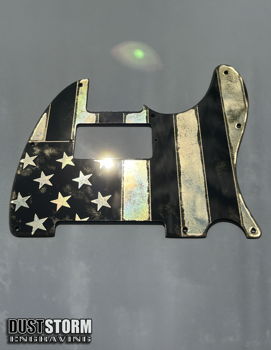 Engraved 8 Hole Pickguard for Fender Telecaster American Flag Gold Acrylic Mirror American/Mexican Tele Guitar Scratch Plate Humbucker or Standard Cut Available