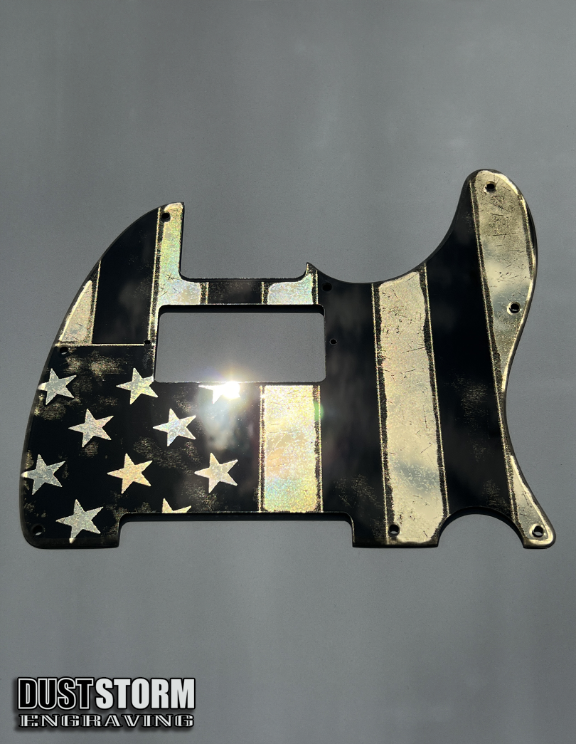 Engraved 8 Hole Pickguard for Fender Telecaster American Flag Gold Acrylic Mirror American/Mexican Tele Guitar Scratch Plate Humbucker or Standard Cut Available