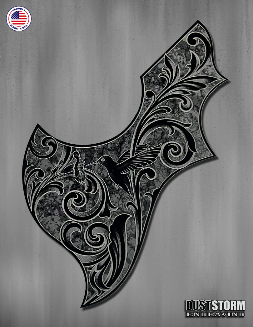 Gibson Hummingbird Style Acoustic Guitar Pickguards in Solid Black Acrylic