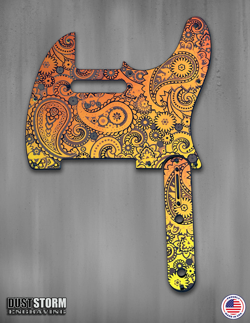Paisley Telecaster Pickguard and Toggle Control Plate Bundle - Golden Copper - Laser‑Engraved