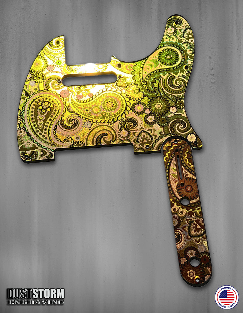 Paisley Telecaster Pickguard and Toggle Control Plate Bundle - Golden Copper - Laser‑Engraved