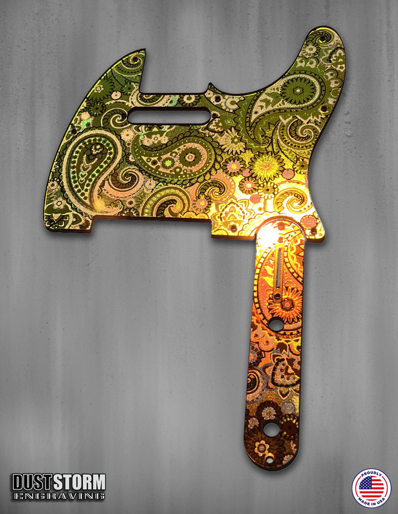 Paisley Telecaster Pickguard and Toggle Control Plate Bundle - Golden Copper - Laser‑Engraved