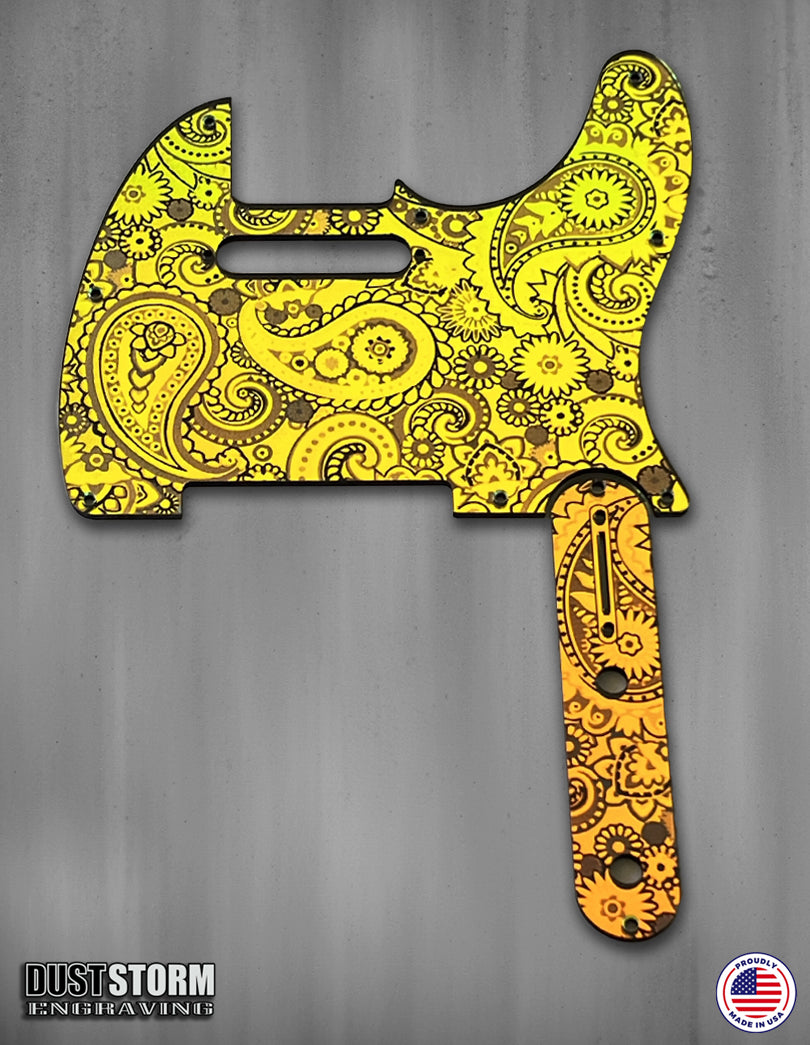 Paisley Telecaster Pickguard and Toggle Control Plate Bundle - Golden Copper - Laser‑Engraved