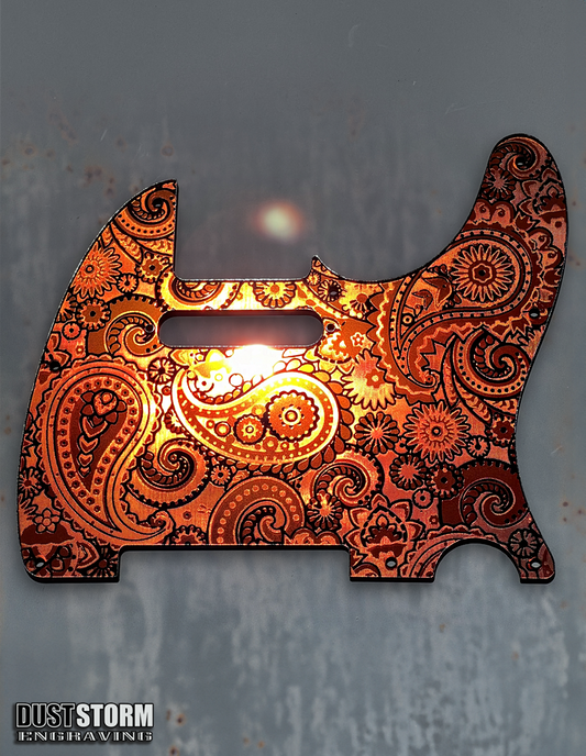 Engraved 8 Hole Paisley Pickguard for Fender Telecaster in Golden Copper Acrylic Mirror American/Mexican Tele Guitar Scratch Plate Standard or Humbucker Cut Available