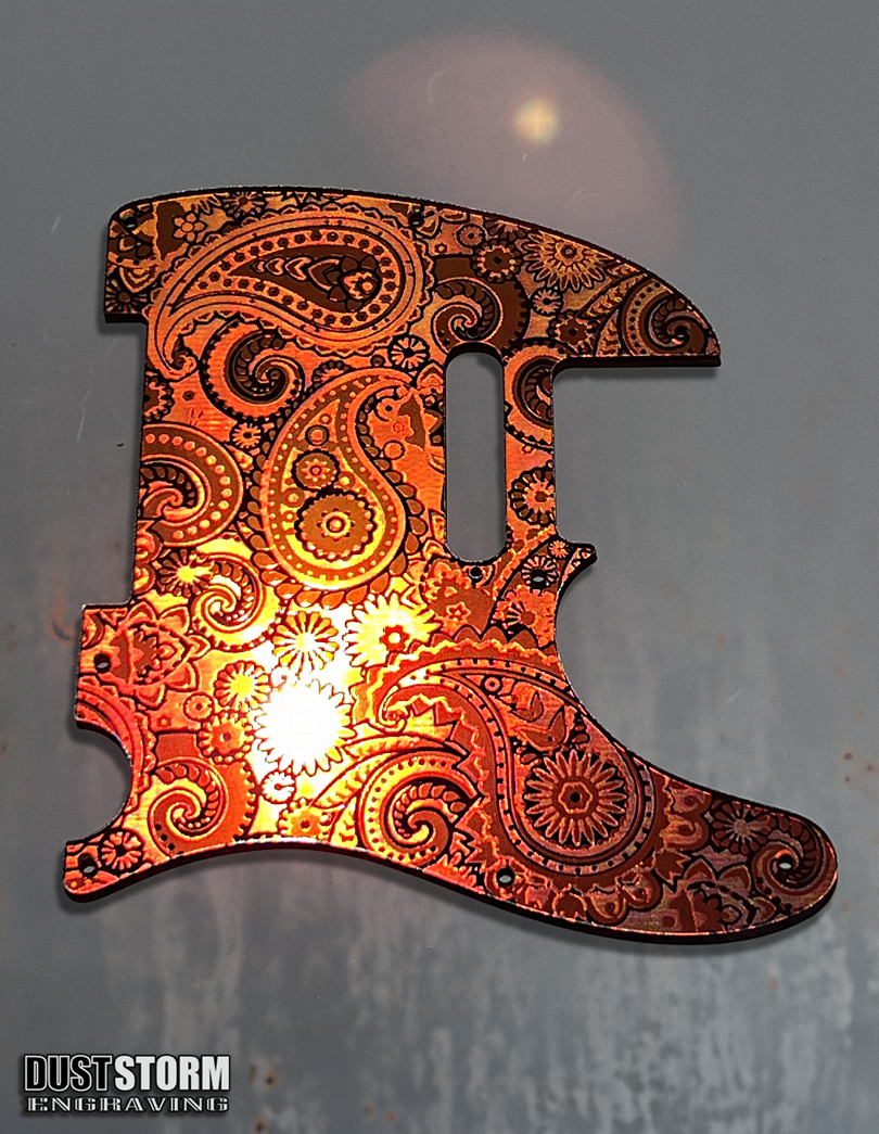 Engraved 8 Hole Paisley Pickguard for Fender Telecaster in Golden Copper Acrylic Mirror American/Mexican Tele Guitar Scratch Plate Standard or Humbucker Cut Available