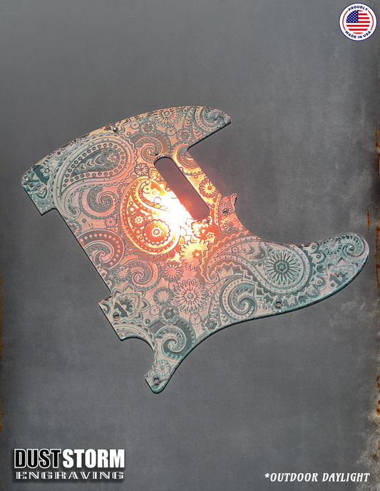 Engraved 8 Hole Paisley Pickguard for Fender Telecaster in Iridescent Rainbow Acrylic Mirror American/Mexican Tele Guitar Scratch Plate Standard or Humbucker Cut Available