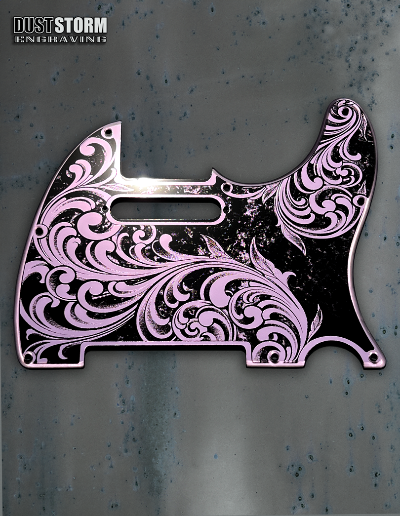 Engraved 8 Hole Pickguard for Fender Telecaster in Lavender Patina Acrylic Mirror American/Mexican Tele Guitar Scratch Plate Standard or Humbucker Cut Available
