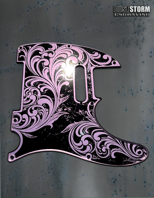 Engraved 8 Hole Pickguard for Fender Telecaster in Lavender Patina Acrylic Mirror American/Mexican Tele Guitar Scratch Plate Standard or Humbucker Cut Available