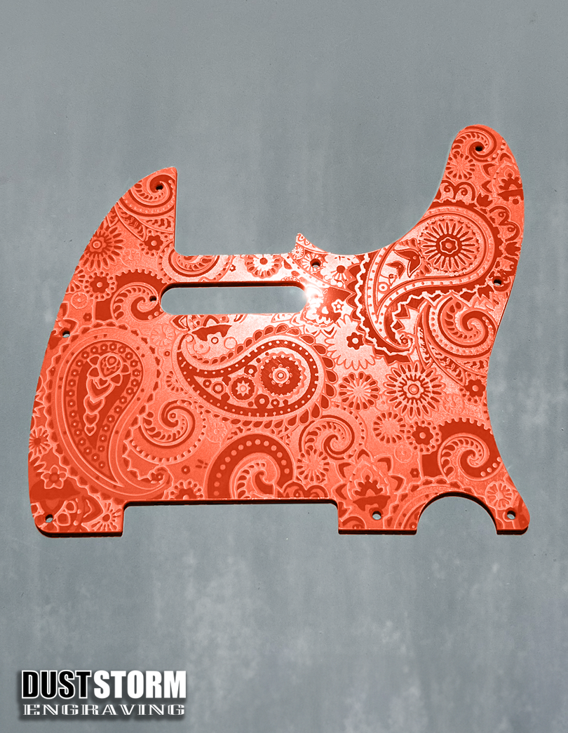 Engraved 8 Hole Paisley Pickguard for Fender Telecaster in Glossy Acrylic 10 Solid Color Choices American/Mexican Tele Guitar Scratch Plate Standard or Humbucker Cut Available