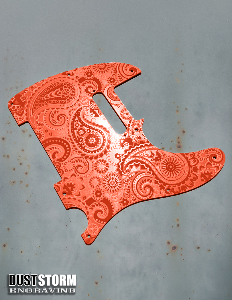 Engraved 8 Hole Paisley Pickguard for Fender Telecaster in Glossy Acrylic 10 Solid Color Choices American/Mexican Tele Guitar Scratch Plate Standard or Humbucker Cut Available